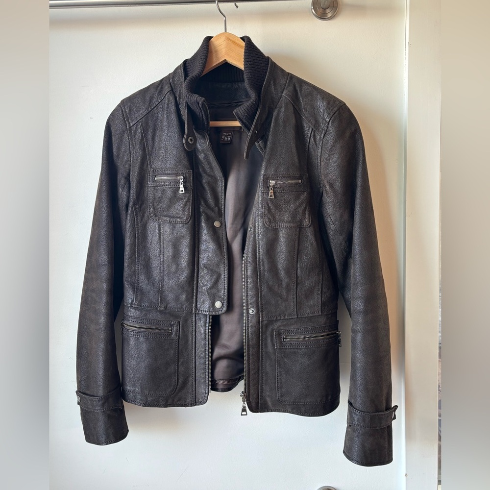 Simply Fantastic Danier Leather Moto Jacket (Chocolate Brown)